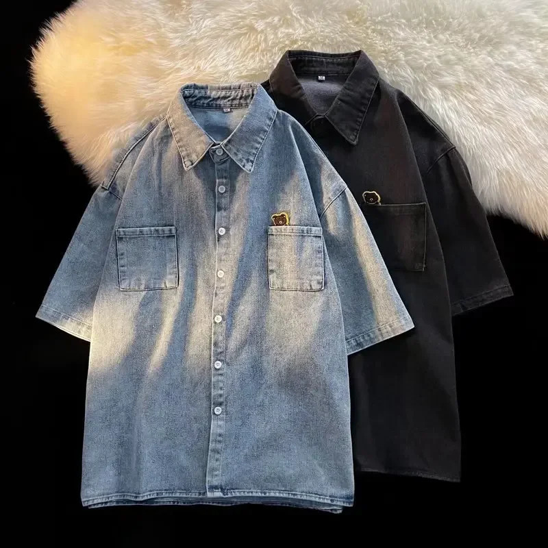T-shirt à manches courtes en denim d'été pour hommes de style coréen à la mode