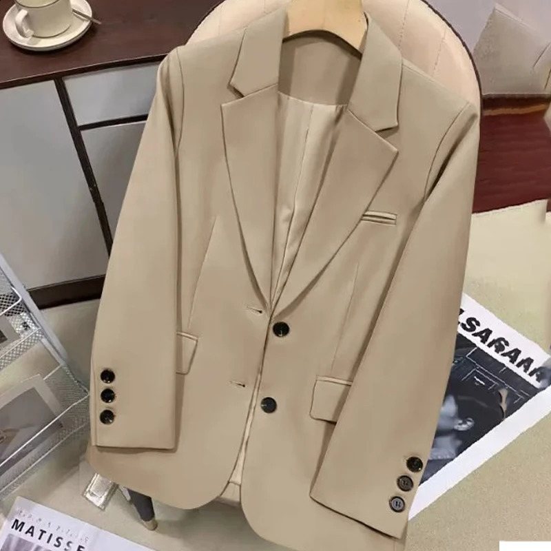 Womens autumn office womens jacket casual retro loose elegant long sleeved jacket fully matched OL style solid jacket pocket jacket 240819