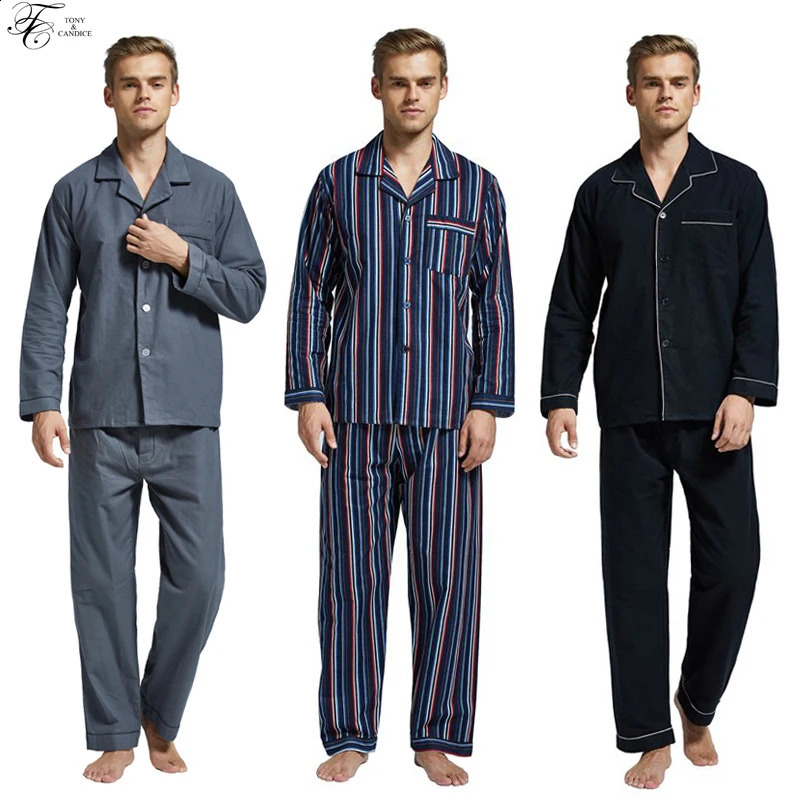 Tony Candice Winter Pajamas Men Sleepwear Flannel Warm Pajama Set Male Nightgown Long Sleeve 100% Cotton Casual Pyjamas Home 240819