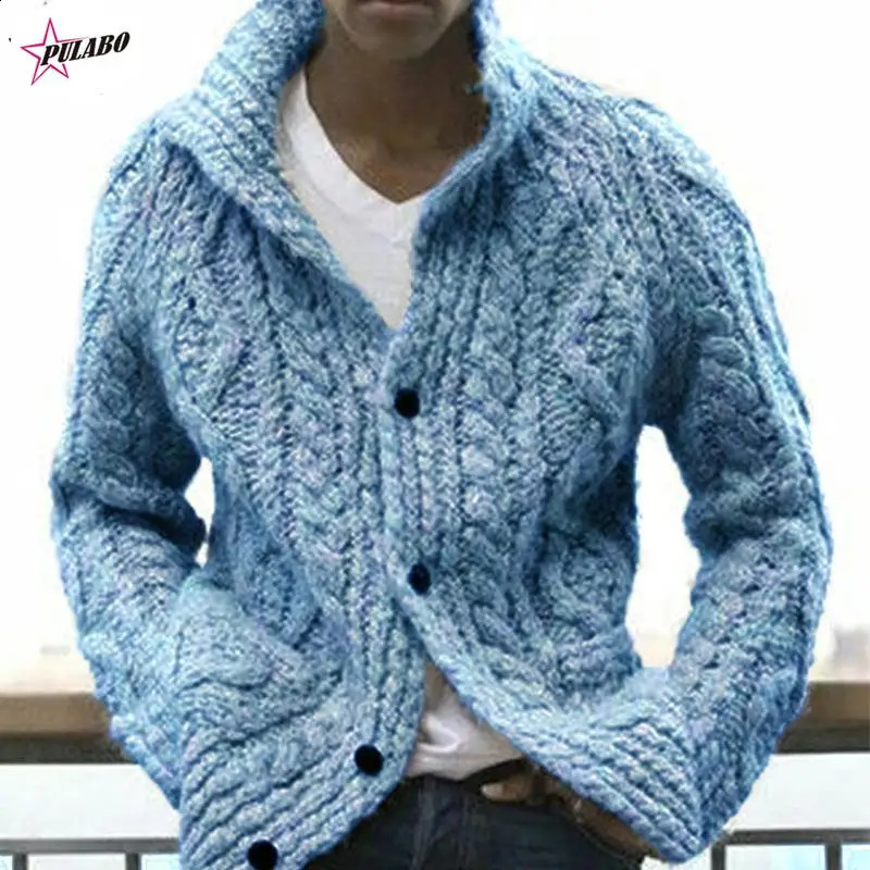 PULABO y2k Men Sweater Autumn Winter Cardigan Single Breasted Sweater Mens Long Sleeve Casual Lapel Loose Sweaters 240819