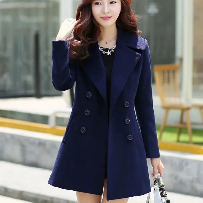 Woolen Coat Womens Spring Autumn Korean Fashion Slim Casual Wool Coat Women Large Size Thick Double Breasted Overcoat 240820