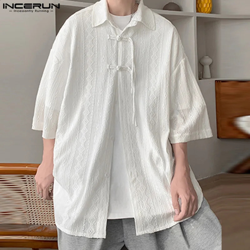 Hommes chemises couleurs solides revers à demi-manches de style coréen streetwear mascues masculins lâches de chemises masculines décontractées s
