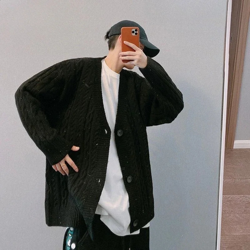 Hoodless mens black V-neck cardigan mens knitted sweater white Shep S ugly cigar fun top 2024 trend loose fit A 240820