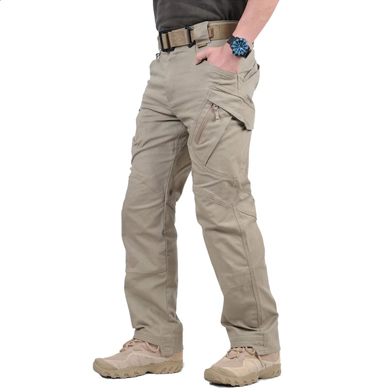 IX9 City Tactical Cargo Pants Men Stretch Cotton Work Military Pants Flexible Outdoor Army Combat Trousers with 9 Pockets 260916