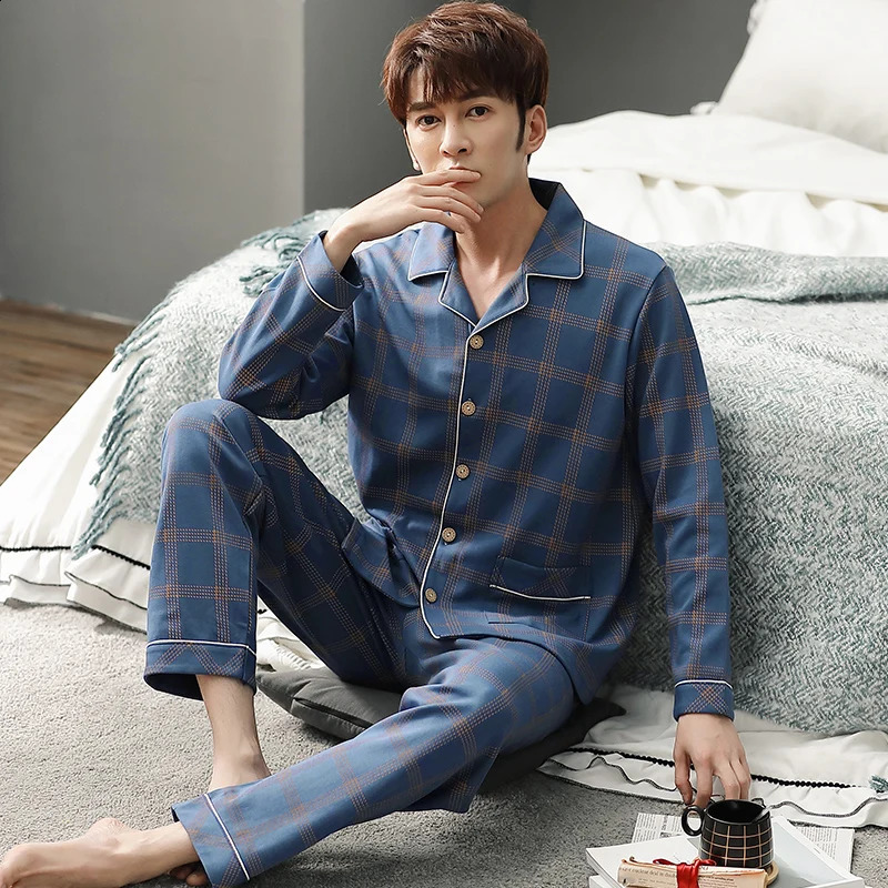 Arrival Man Pajama Cotton Lapel Long Sleeved Pants Plus Size Pijamas Sleepwear Cardigant Leisure Homewear Nightwear for Male 240819