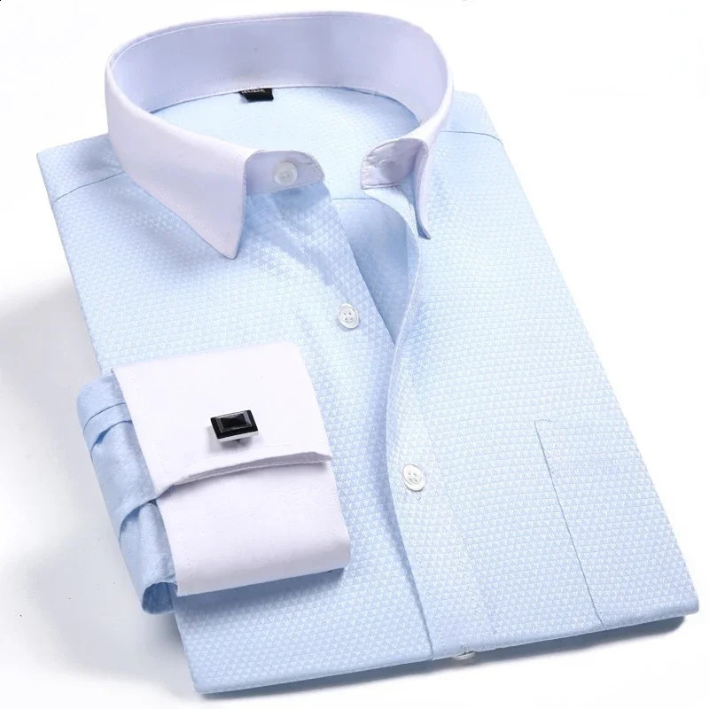 Classic White French Regular Fit Cufflinks Mens Business Dress Long Sleeve Lapel Men Social Shirt 240820