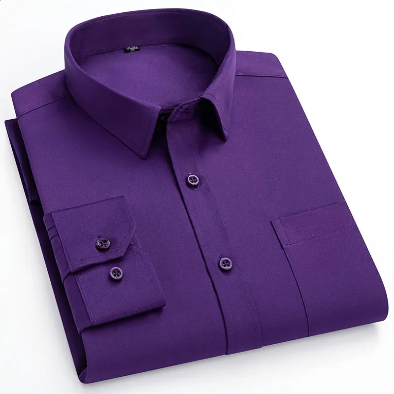 Mens Long Sleeve Dress Shirts Daily Fashion Business Formal Plain Purple White Blue Black Elegant Office Social Casual Shirt 240820