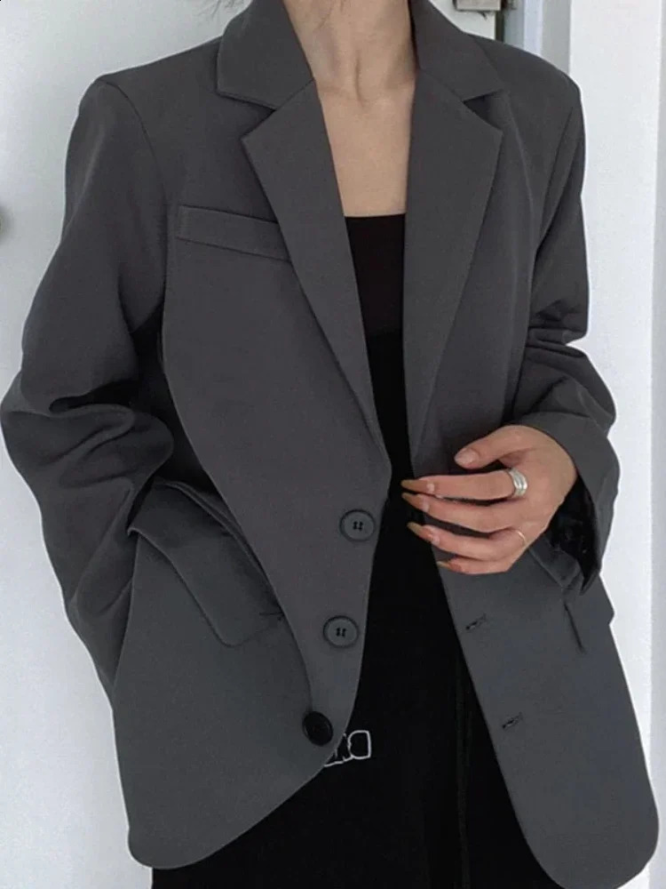 Insozkdg printemps automne de haute qualité Femmes élégantes Couleur solide surdimension en veste de blason lâche pour l'automne 240819