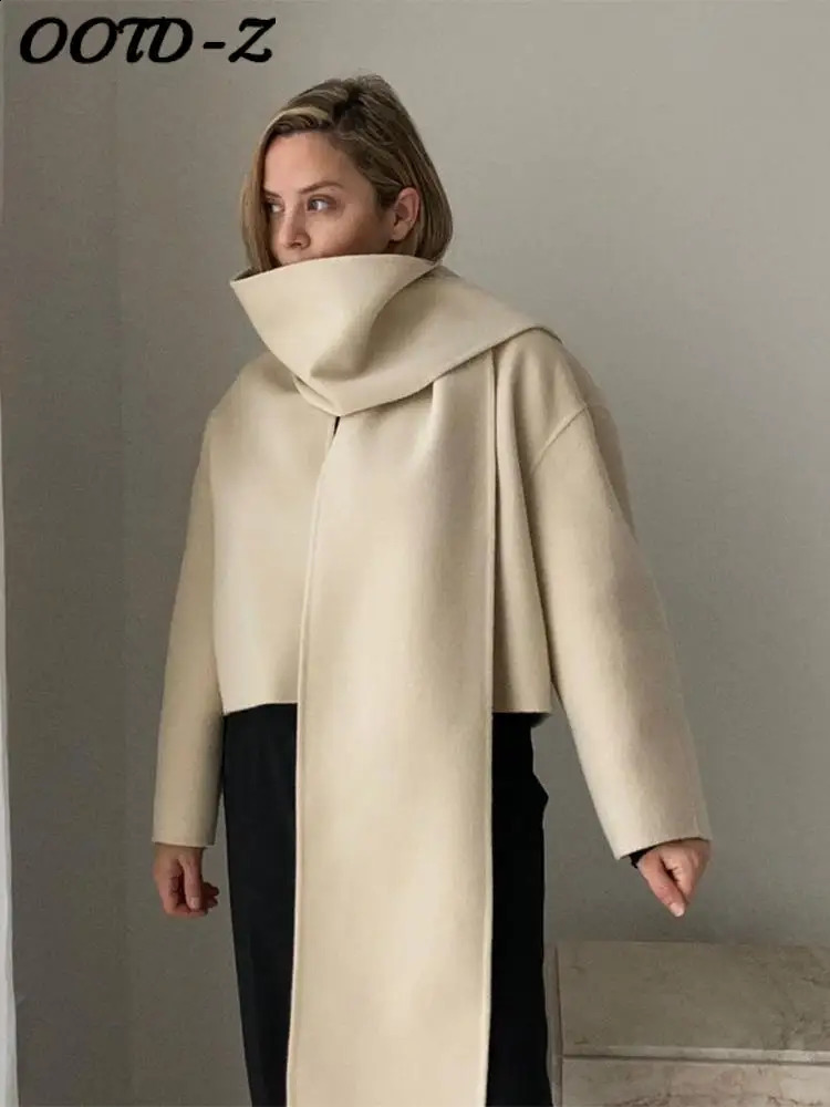 Elegant womens coat with scarf spring long sleeved short sleeved womens 2024 fashionable streetwear loose womens coat 240819