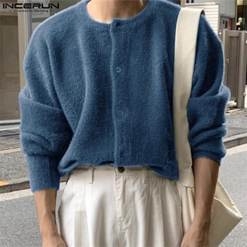 INCERUN Mens Sweater Solid Color Knitted O-Neck Long Sleeve Street Clothing Zipper 2024 Korean Fashion Casual Mens Clothing 240820 ww