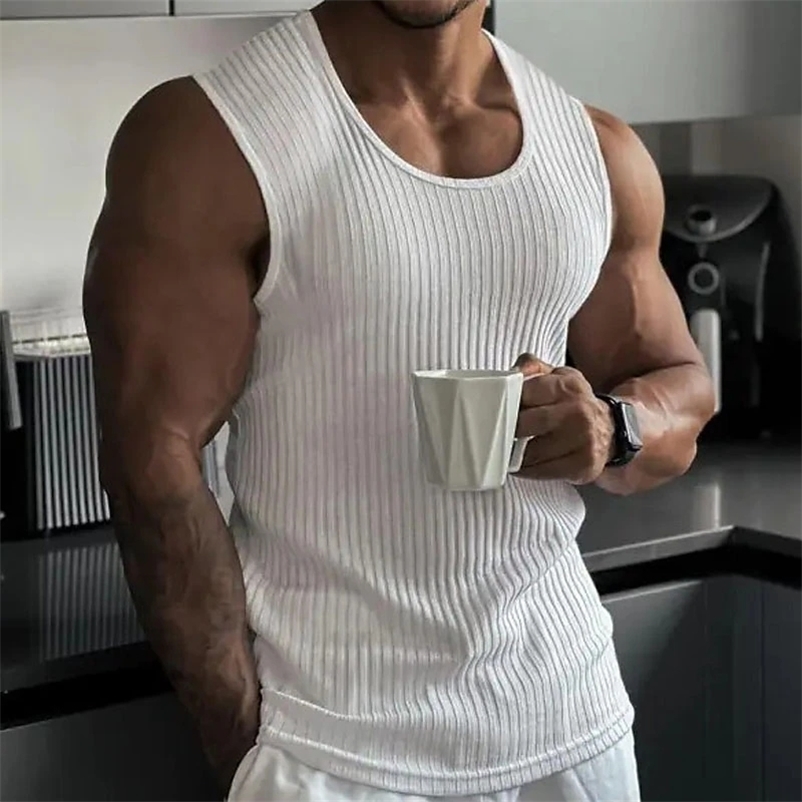 Summer Men Stripe Tanktop sports Gym Bodybuilding Sleeveless Undershirt Fitness Mens Muscle Cotton Tank Top Plus Size 5XL y240819