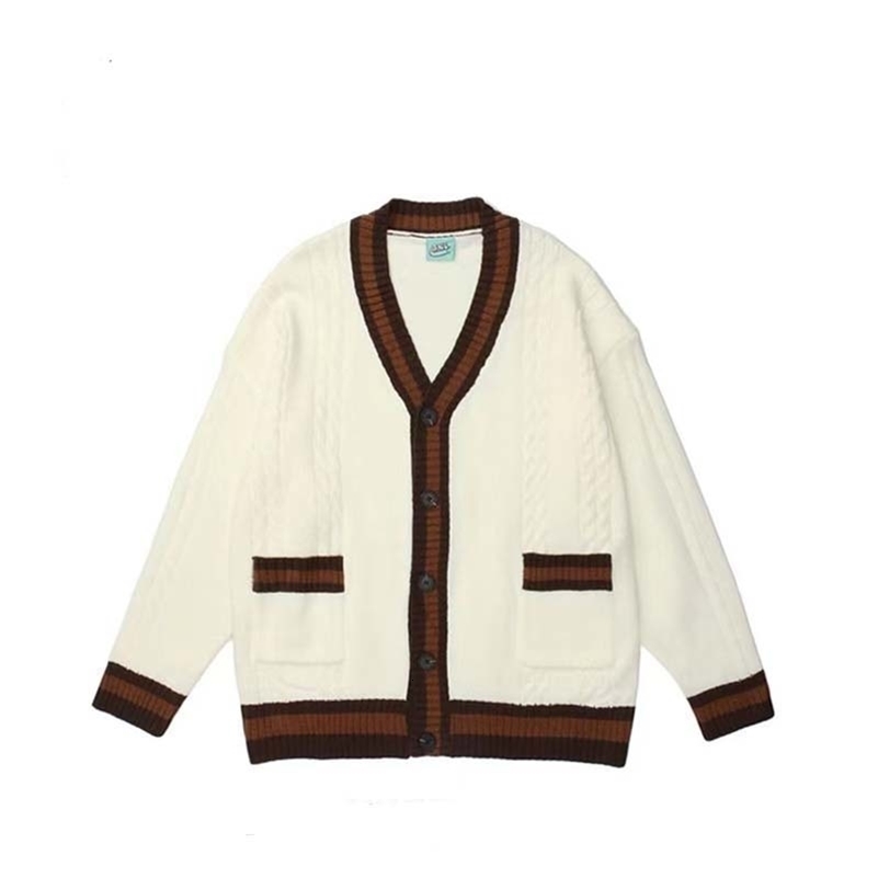 Autumn Winter Japanese Vintage Color-block Cardigan Sweater Mens Street Loose Couple Casual Knitwear Jacket Trend 240819