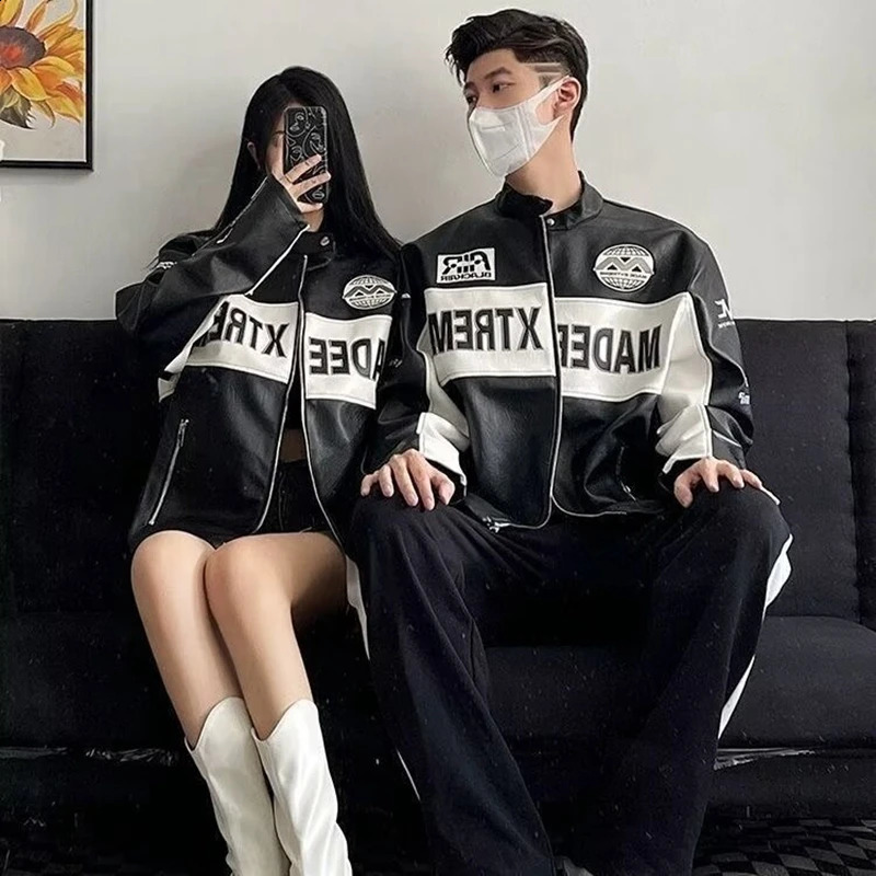 Hip Hop Baseball Jacket Mens Street Motorcycle Loose Bomber Coats Harajuku Retro Racing University Y2K TOPS 240809
