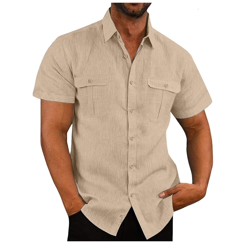 Summer Mens Linen Short Casual Casual Casual With Collar Loose Homme Commercial Vêtements 240819