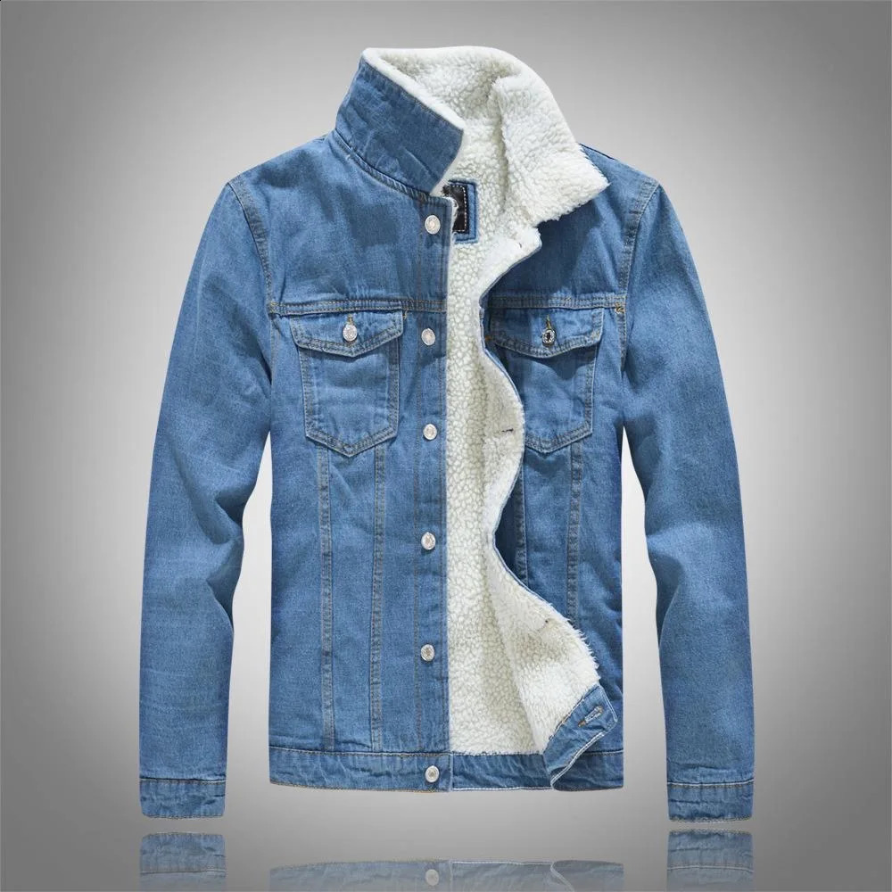 2023 AutumnWinter Fashion Solid Color Lamb Wool Denim Jacket Mens Casual Thick Warm High Quality PlusSize M3XL 240819