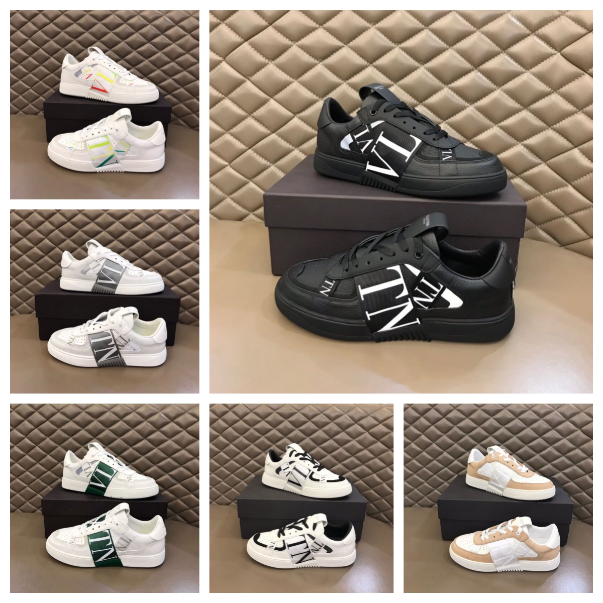 Stylish VL Designer Men Women Fashion Low-Cut Calf Leather Flat Sports Skateboard Breathable Comfortable Leisure Walking Shoes Runing Shoes
