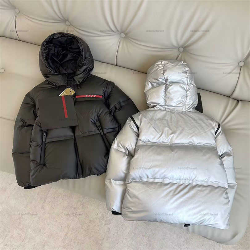 New Children puffer Hooded Down Coats girl boy Winter Windproof Hooide Black Silver Jackets Kids Outwear J260805