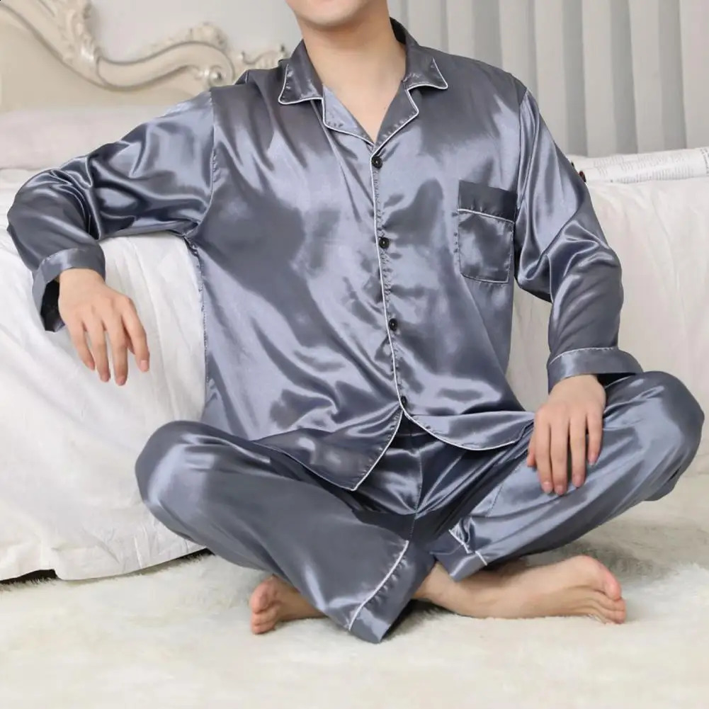 Hommes pyjamas à deux pièces pour hommes pyjama ensembles mensonge un pyjama à revers en satin avec un pantalon de taille élastique à manches lon