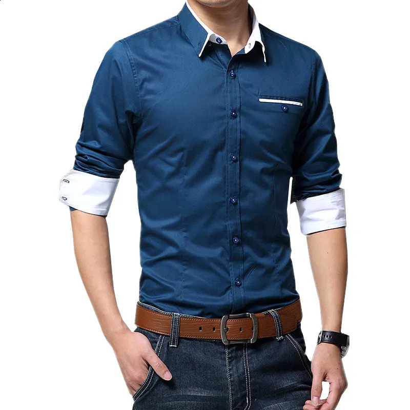 Casual Social Formal shirt Men long Sleeve Shirts Business Slim Office Shirt male Cotton Mens Dress Shirt white 3XL 5XL 240820