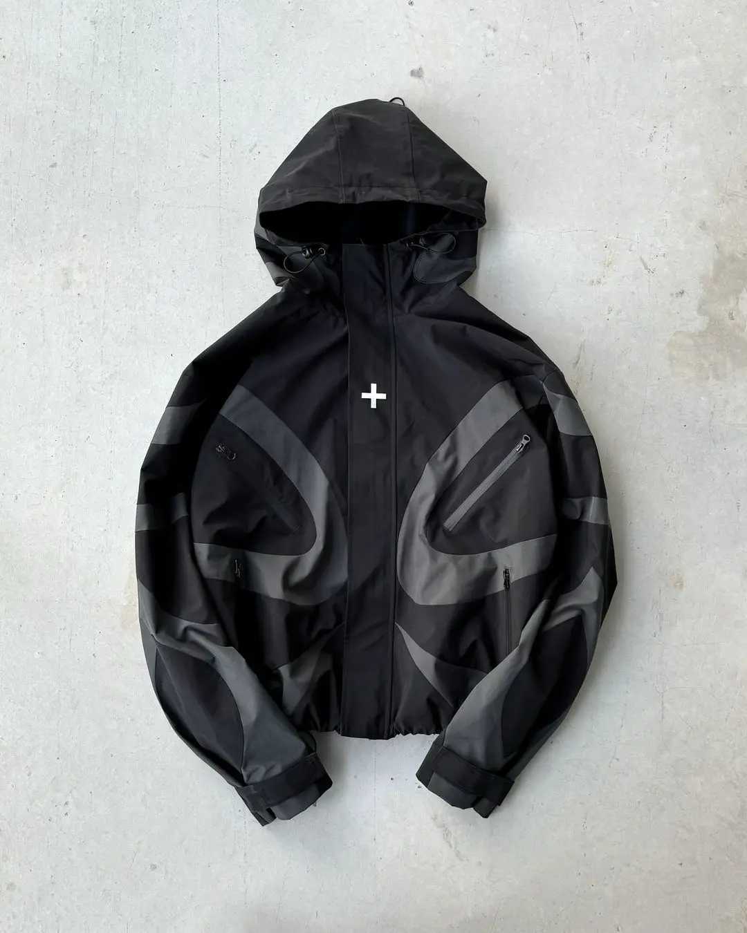 Vestes masculines Y2K Trench Coat Mens Nouvelle veste à glissière Harajuku Hip-Hop Retro Black Patchwork Jacket Gothic Fashion Super Dalian Hoodi