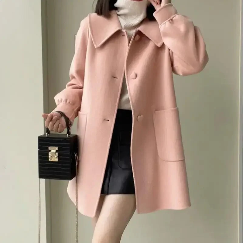 Automne / hiver mi-long amincissant la veste en laine de la veste de coeur du coeur top top-randage couche de laine de poupée pour femmes 240820