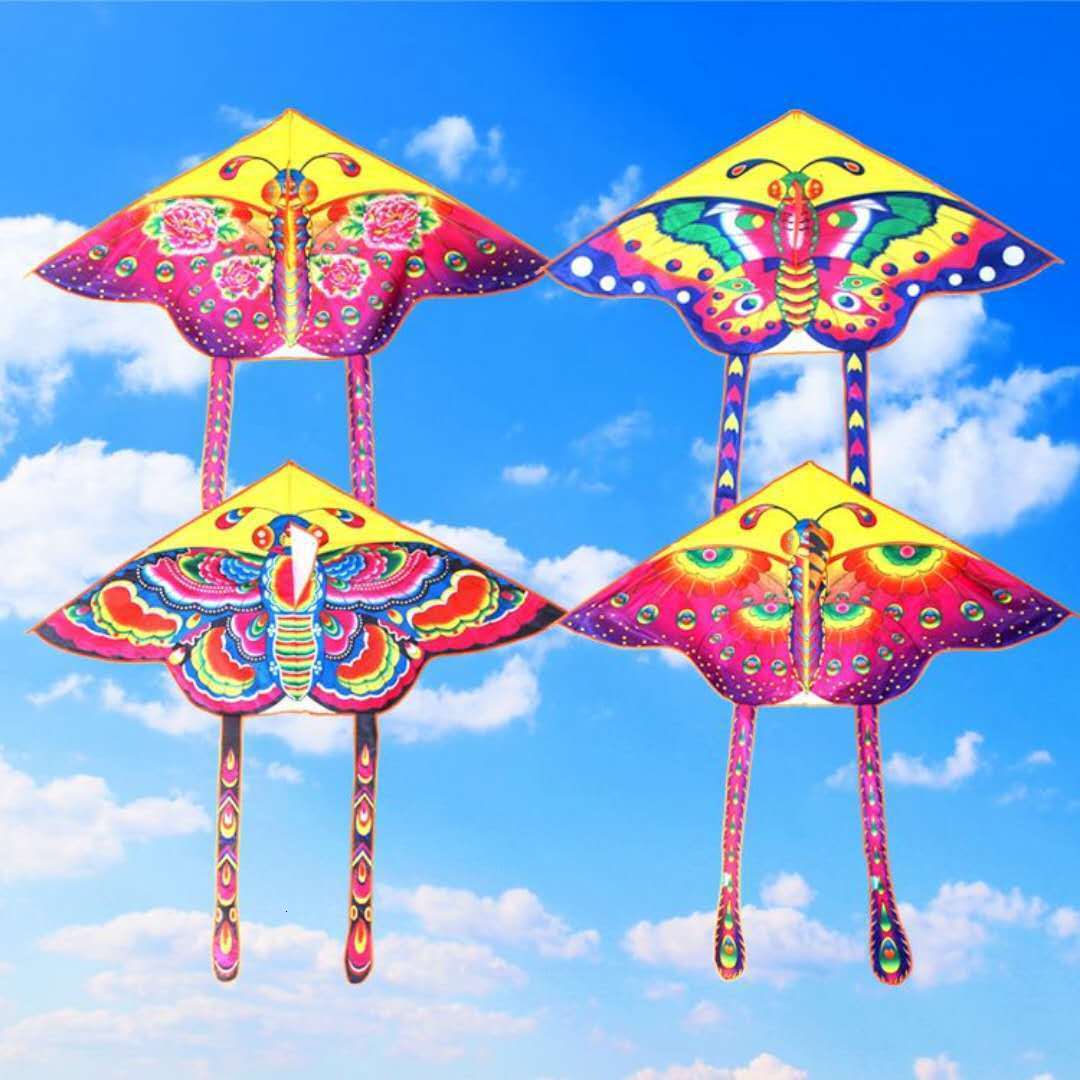 30 pcs mix wholesale 90cm 1 4 1 6m nylon rainbow butterfly with flying line outdoor foldable childrens stunt kite surf random color kids gifts-image-424333166