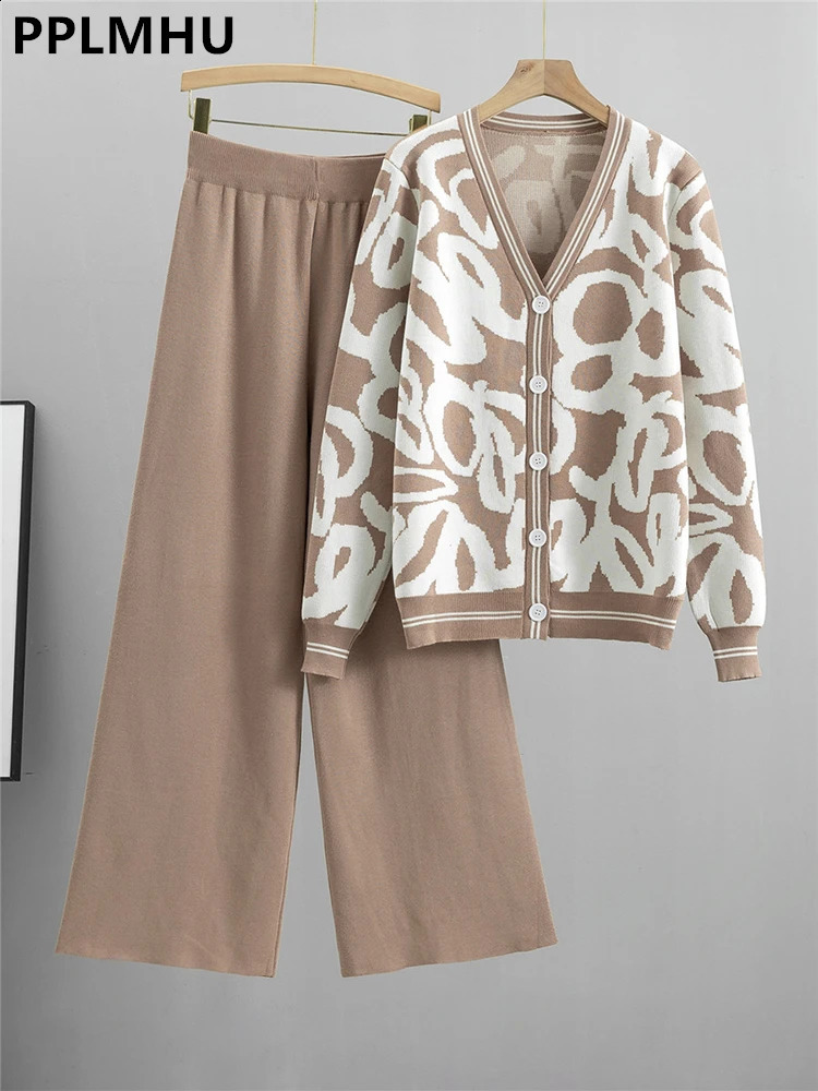 Cardigan imprimé léopard à col en V ensembles femmes vestes de pull lâches décontractées