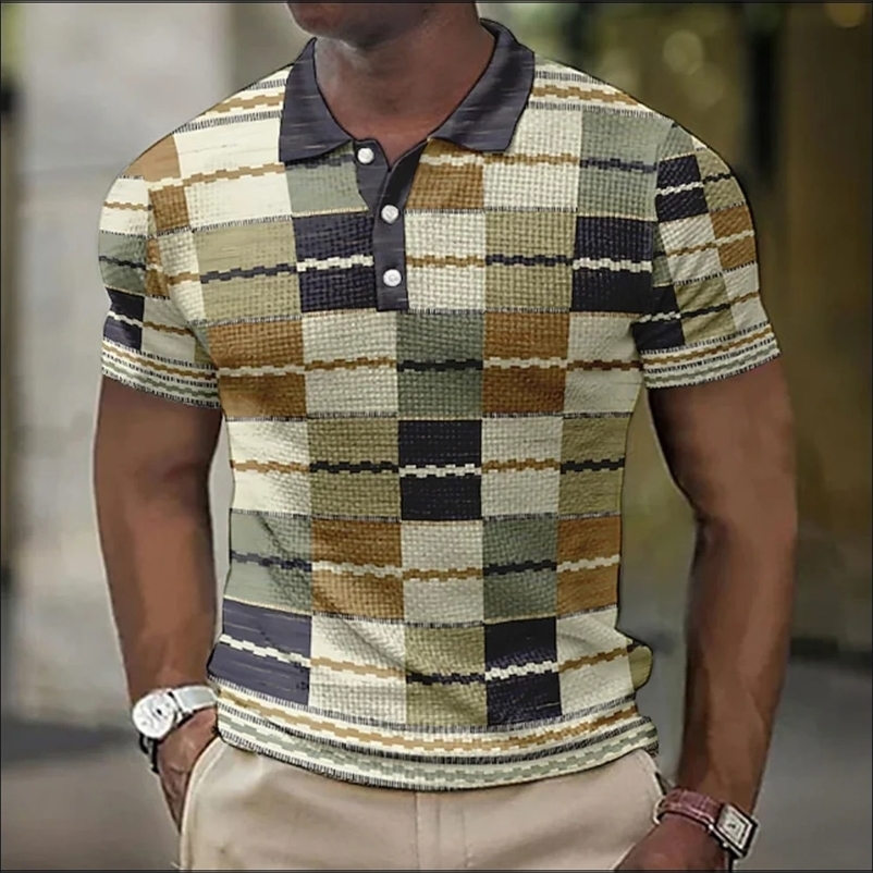 Plaid Pattern Mens Polo Shirts 3D Printed Youth Fashion Short Sleeve Clothing Oversized Lapel Tops Street Males TShirts y240819