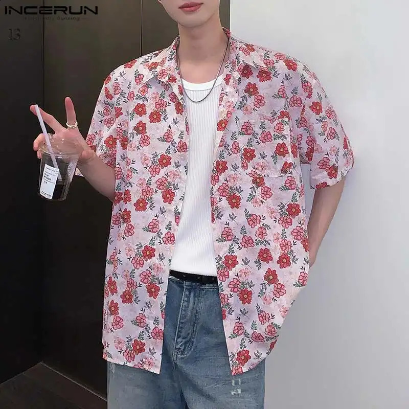 Incerun Tops Style coréen Handsome Mens Personnalité Chemises imprimées d'été Summer Streetwear Blouse à manches courtes S-5XL 240820