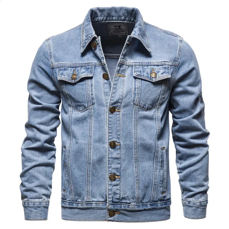 Cotton Denim Jacket Men Casual Solid Color Lapel Single Breasted Jeans Autumn Quality Mens Jackets 240819