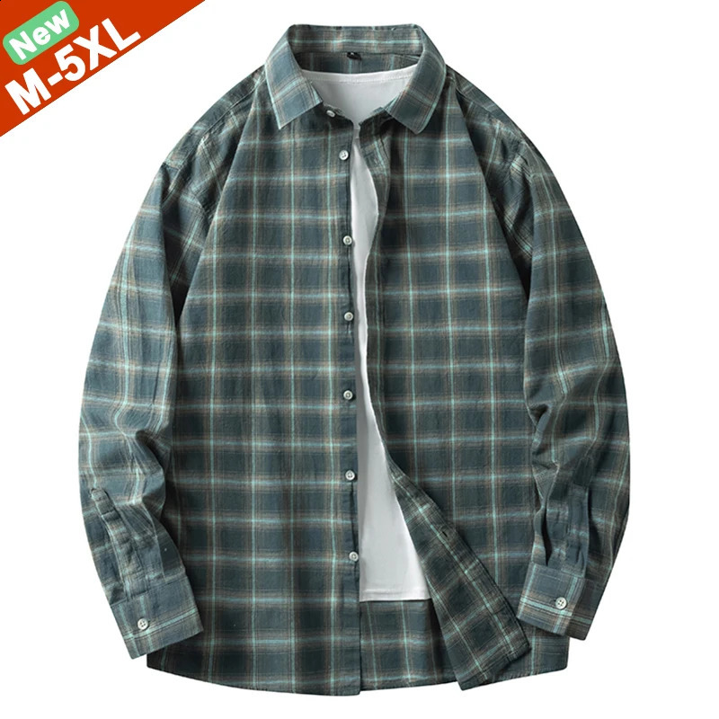 Good Quality Cotton Male Shirts Men Plaid Shirts Long Sleeves England Style Japan Korean Slim Fit Plus Size 4XL 5XL Clothing 240820