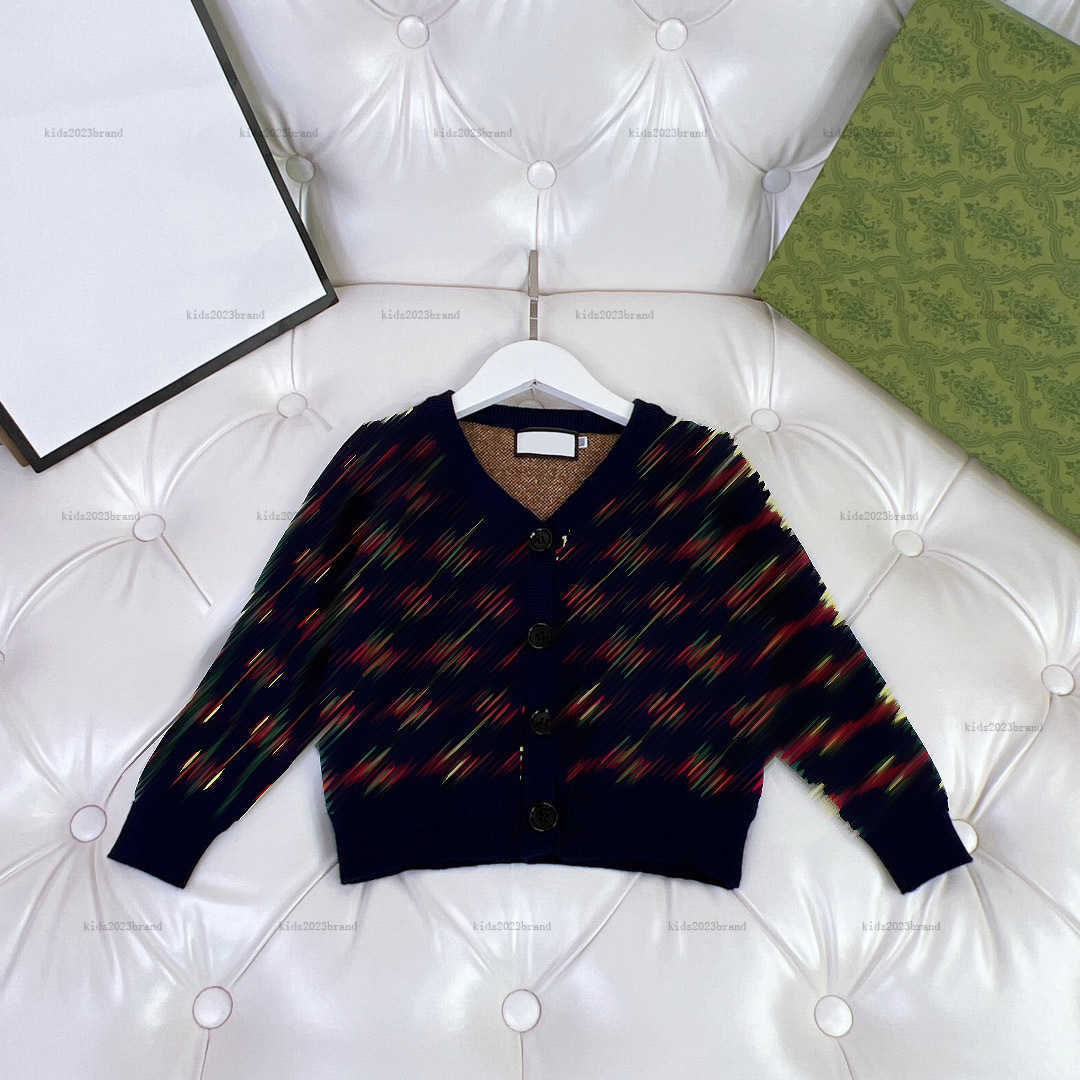New kids V-neck cardigan Letter jacquard child sweater Size 100-150 CM Long sleeved Knitted jacket for girl boy-image-1013708780