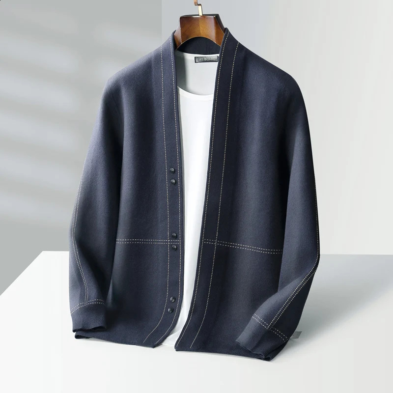 100% pure wool V-neck cardigan solid color casual knitted cashmere sweater explosion in autumn and winter 240819
