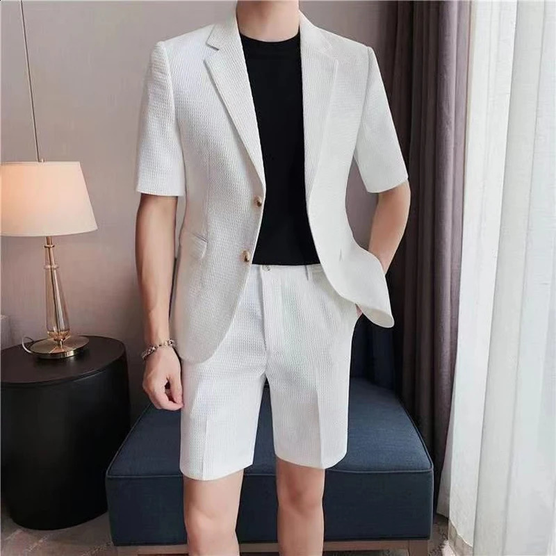 Fashion Men convient aux vestes et aux shorts en deux ensembles de lieux britanniques masculins britanniques de style coécuré Houndstooth Tissure