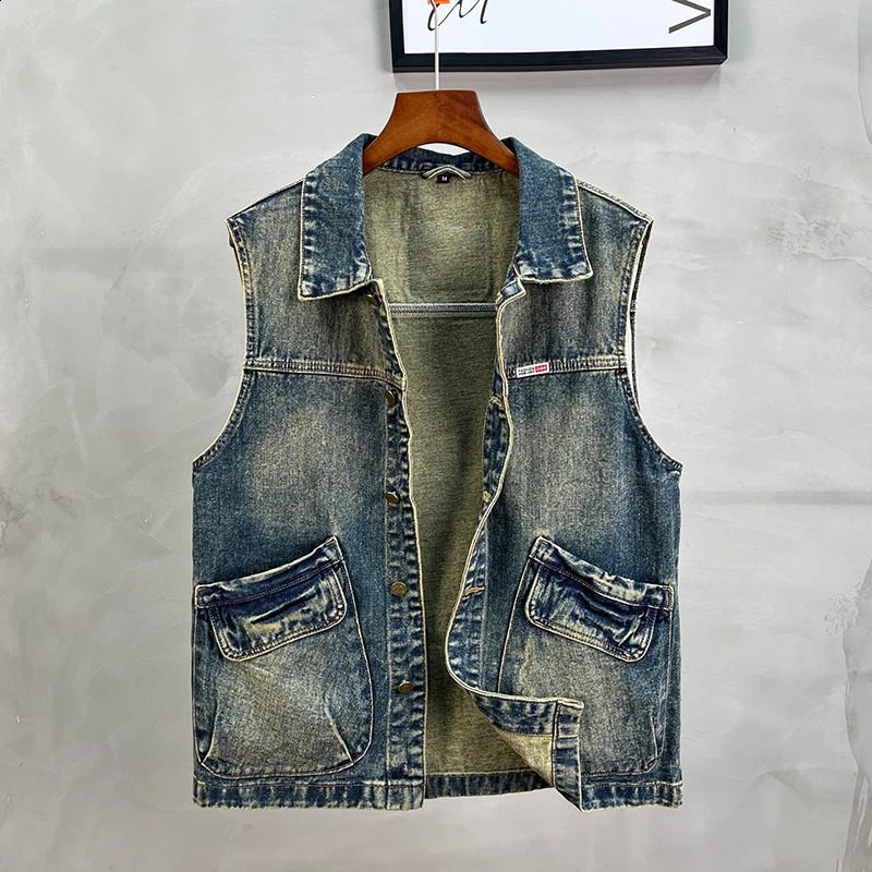 2024 mens fashion jeans sleeveless jacket vest mens black blue denim jeans mens denim jacket mens jacket 240819
