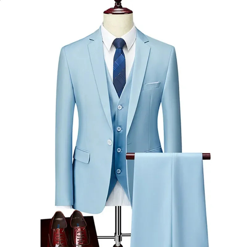Men Slim Business Casual Suits Dress Three piece Set Jacket Pants Vest / Male Wedding Groom Blazer Coat Trousers Waistcoat 240819