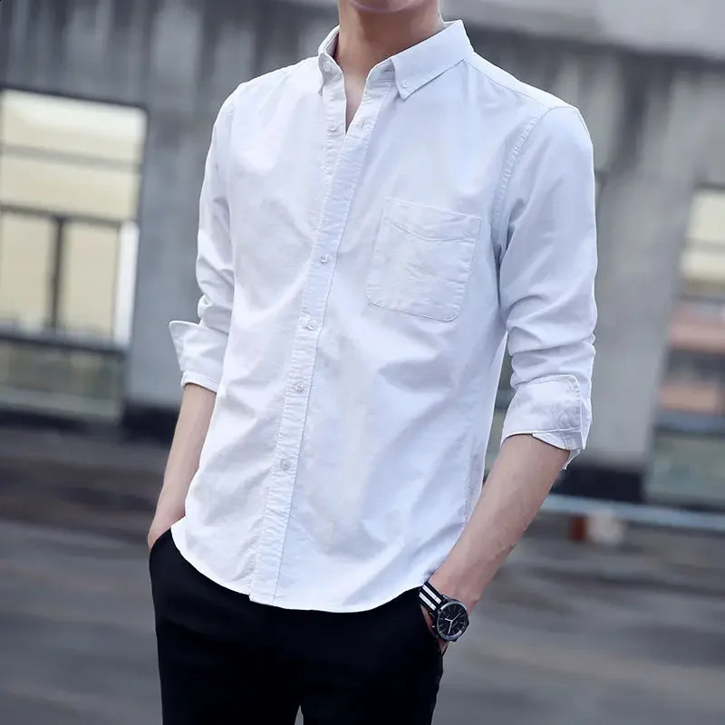 Shirts and Blouses for Men with Pocket Clothing Plain Man Tops White Long Sleeve Dress Shirt S Sleeves Social Xxl in Casual 240820