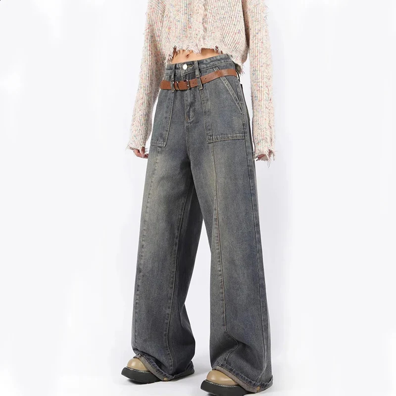 S-5XL Retro Wide Leg Jeans Womens Y2K High Waist Loose Casual Denim Pants Bf Korean Hip Hop Street Straight Pants 240820