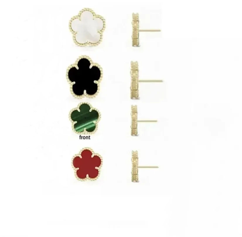 Mini Flat Stud Earring Stud Earrings Four For Women Earings Mother Of Pearl Designer Tiny Lobe Jewelry White Woman Luxury 925 Silver Needle Gold Col