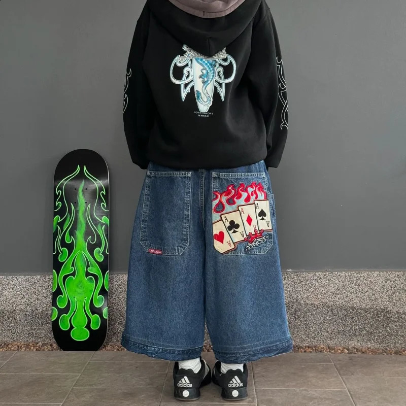 Embroidered Baggy Jeans Men Clothing Street Harajuku Vintage Hip Hop for Casual Straight Pants Mens 240819