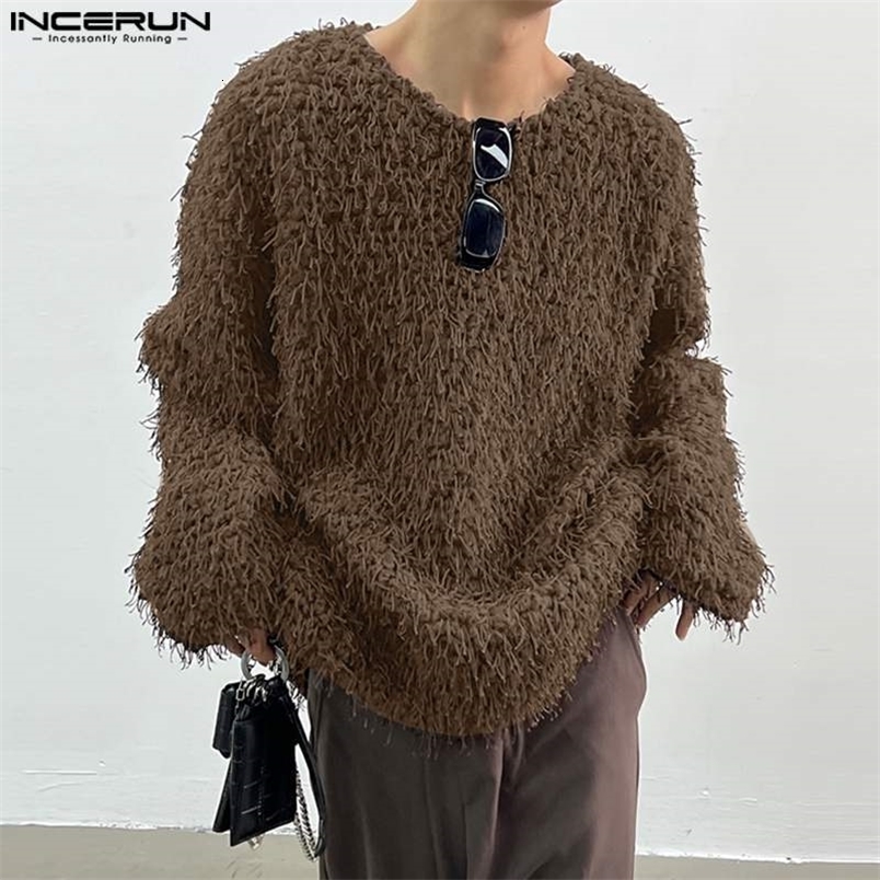 Mens sweater solid color knitted O-neck long sleeved fashionable zipper tassel street clothing casual mens clothing S-5XL INCERUN 240820 ww