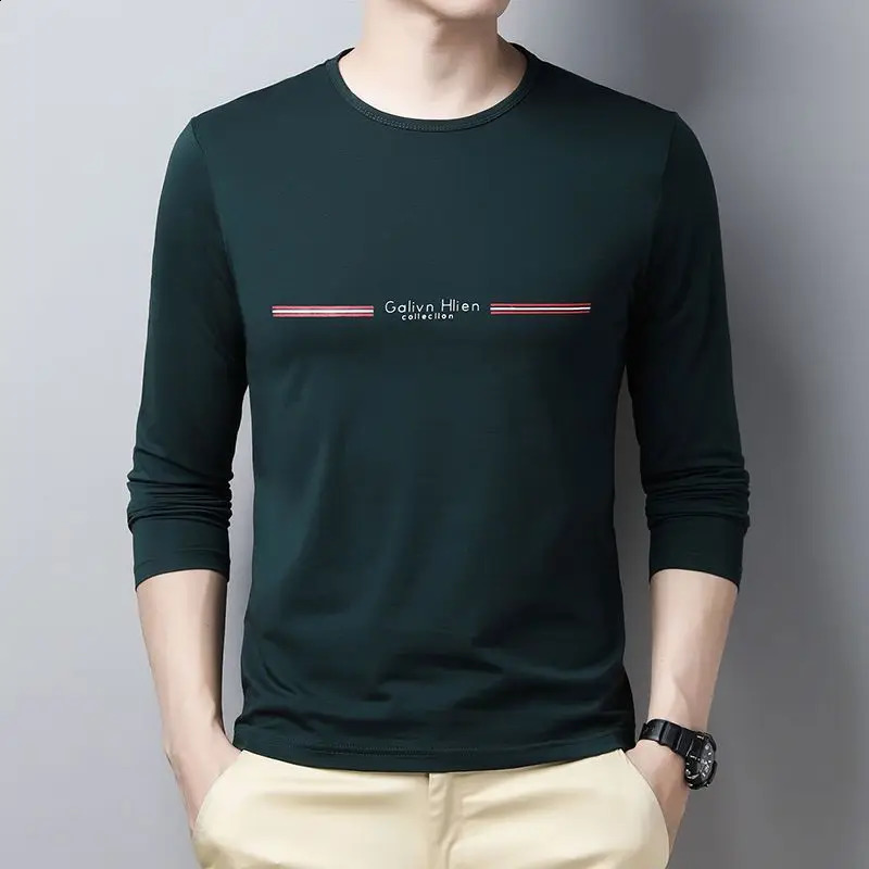 Fashion Men Pure Cotton Long Sleeve T-shirt Spring Autumn Male Clothing Tees Korean Loose Versatile Basic Bottoming Casual Tops 240820