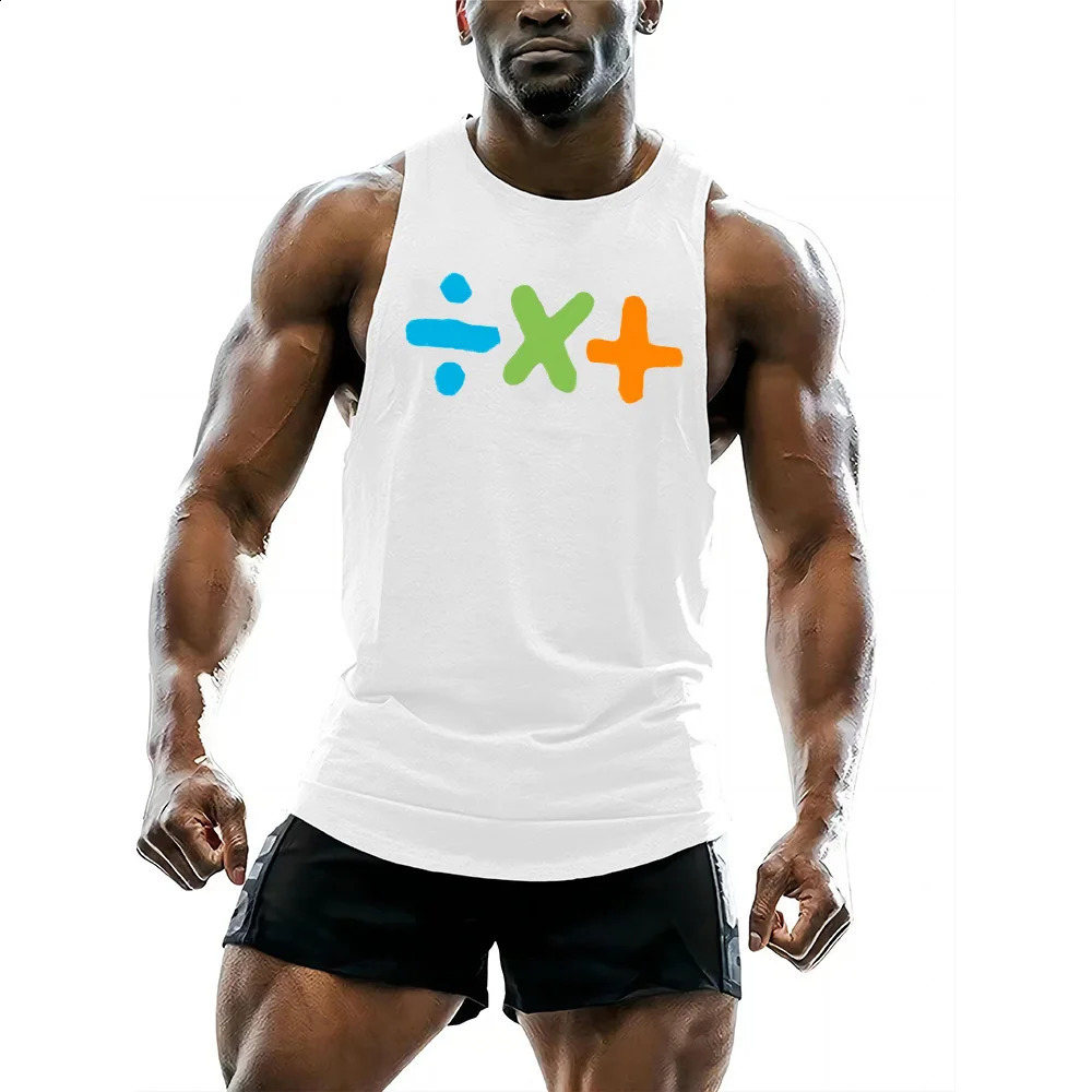 Pattern plus subtract Multiply divide Printed vest Mens sport undershirt Sleeveless Summer outdoor tops Quick dry gym 240819