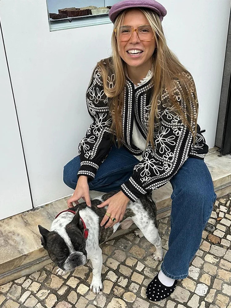 Fashion Floral Printed Cotton Quilted Jacket Women O-neck Long Sleeve Single Breasted Loose Coats Female Autumn Lady Outwear 240819