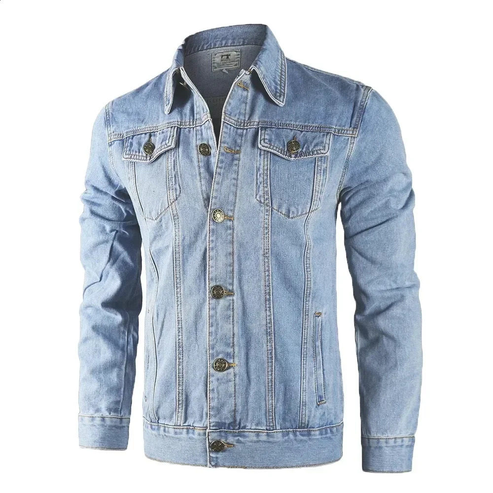 Cotton Denim Jacket Men Casual Solid Color Lapel Single Breasted Jeans Autumn Slim Fit Quality Mens Jackets 240819