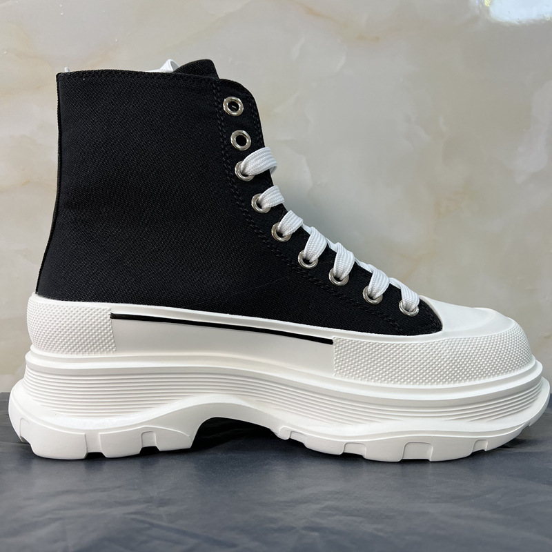 Plateformes Baskets Blanches Noires Chaussures Basses Toile Mode Rehaussantes Casual pour Homme Femme