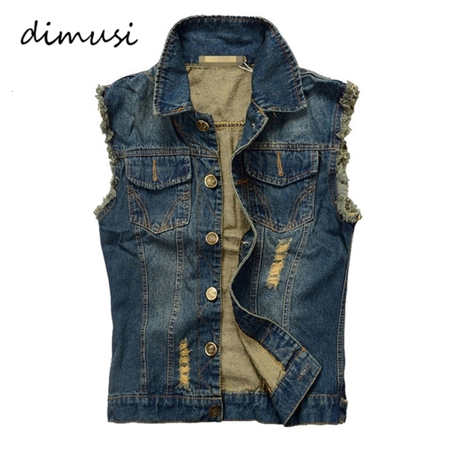 DIMUSI Summer Mens Tear Denim Tank Top Wash Denim Tank Top Mens Retro Denim Hip Hop Sleeveless Jacket 240819