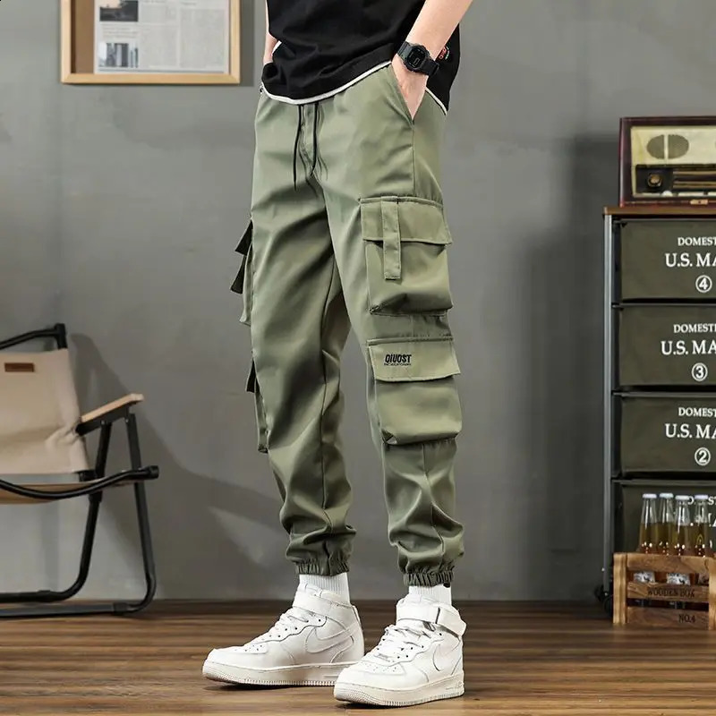 Spring and Autumn Solid Color Elastic Waist Brushed Mens Clothing Pocket Casual Loose Simple Trend Product Pants 240819