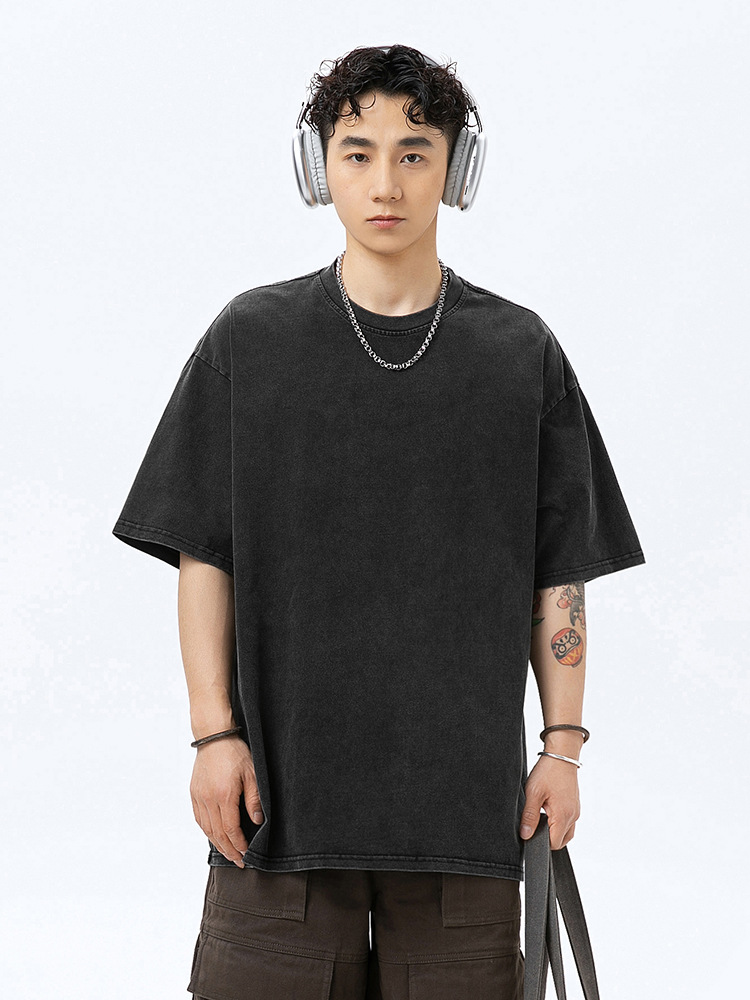 270g heavy vintage washed pure cotton basic short sleeve T-shirt men loose summer new couple T-shirt R240820