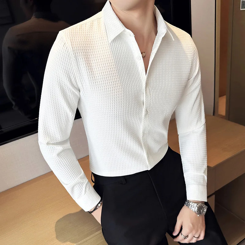 Men Shirt Automne Style British Style Long Manneve Camisas Male Slim Fit Casual Robe Shirts High Quality Fashion Mens Vêtements 240820